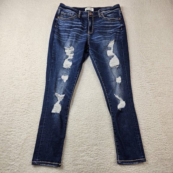 BKE Jeans Womens Gabby 31 Curvy High Rise Ankle Heavy Distressed Thick Stitching - Picture 1 of 16